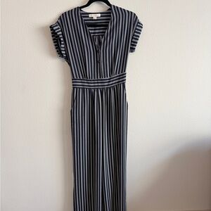Monteau Navy and White Striped Jumpsuit